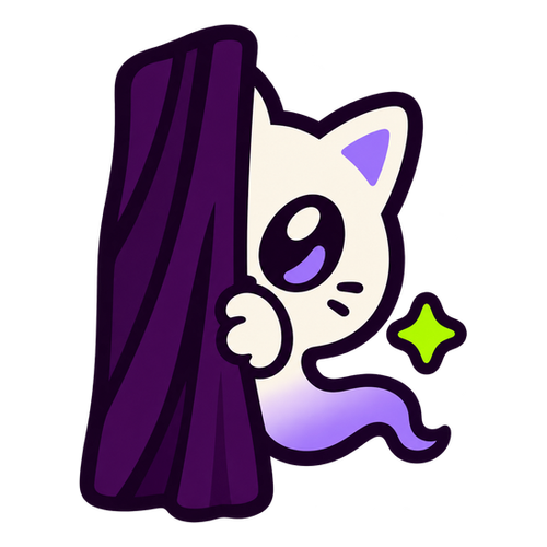 Ghostcat peeking from behind a curtain